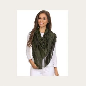 Suede Fringed Shawl- Olive
